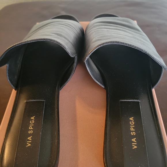 Via Spiga Leather Black Women's Slide Sandals - Picture 2 of 4